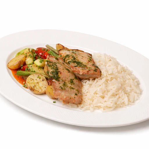 Бедро цыпленка с рисом и овощами